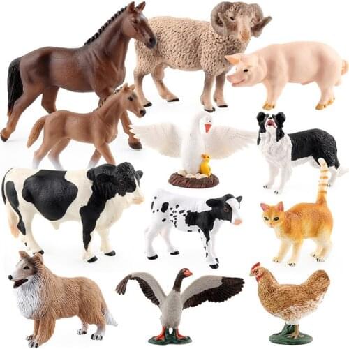 12Pcs Set Animal Horse Sheep Dog Pig Duck Cow Cat Action Figures Model Children Cognize Educational Toys Collection Gift