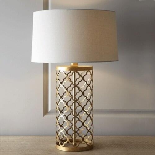 Cloth table lamp Golden Ameican Simple Warm Creative Retro Loft American Style Lighting For Home Bedroom Foyer Hotel