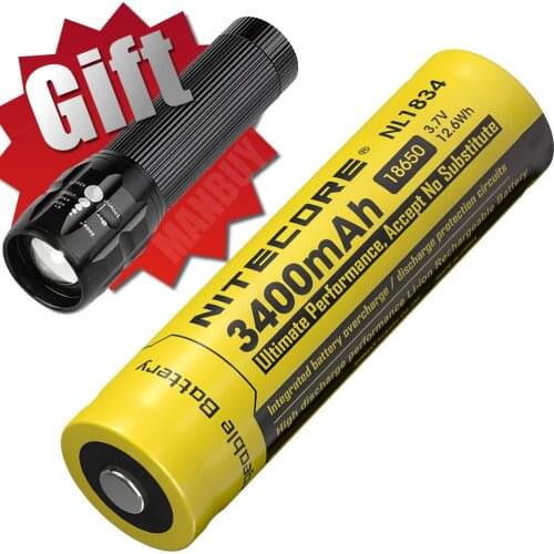 Nitecore NL1834 18650 3400mah 3.7V Li-ion Protected Battery Button Top for All Type Flashlights 1 Piece FREE GIFT Flashlight Q5M