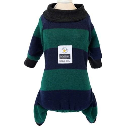Pet Autumn Winter Warm Stripe Sweater High Collar Plush 4-Legged Fashion Coat Sweatshirt For Small Medium Dog