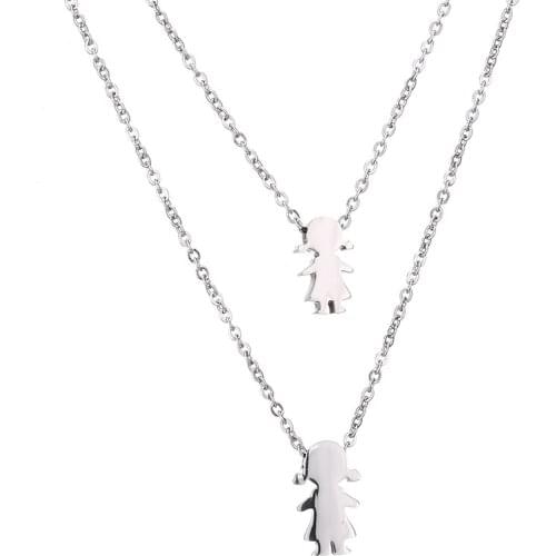 Stainless Steel Girls Pendant Chain Necklace Women Men Gold Silver Color Necklace Mama Family Necklaces Jewelry Double Layer