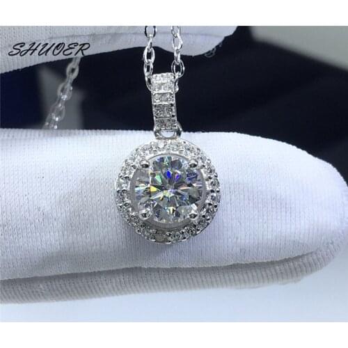 Classic 2 Carat Brilliant Cut Pass Diamond Tester D Color Moissanite Pendant Necklace 925 Sterling Silver Round Stone Necklaces