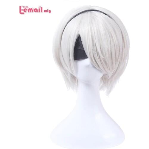L-email wig Nier Automatas 2B 9S Cosplay Wigs White Short Men Cosplay Wigs Halloween Heat Resistant Synthetic Hair No.2 Type B