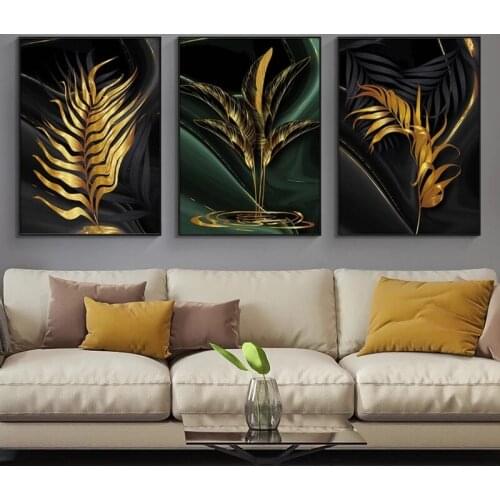Plant Leaves Posters And Prints Gold Wall Art Canvas Print Black Abstract Art Painting Nordic Wall Picture For Living Room Decor