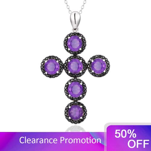 GZ ZONGFA Natural Amethyst Black Spinel Gemstone Silver cross pendant 925 Sterling Silver Custom Necklace Fine Jewelry