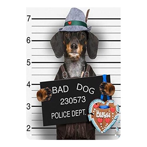 Bad Dog Police Posion Funny Rustic Metal Plate Tin Sign Vintage Retro Man Cave Bar Garden Wall Decor 12"x8"