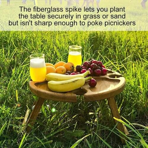 Hot Wooden Outdoor Folding Camping Table Portable Mini Table Creative Wine Glass Rack Compartmental Dish