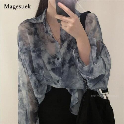 2021 Korea Spring Summer Women Shirt Chiffon Polo-neck Shirt Long Sleeve Shirt for Women Casual Vintage Loose Shirt Blusa 14728