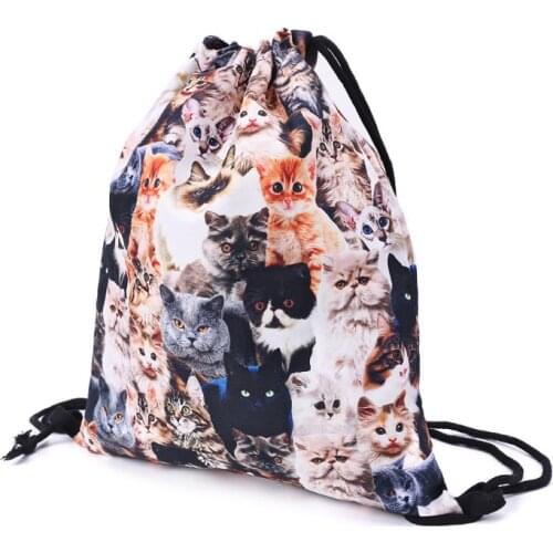 3D Print Drawstring Backpack Cute Cats Rucksack Shoulder Bags Gym Bag