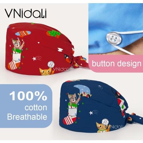 Scrub cap Christmas cat series printing Pet grooming work hats lab dustproof hats Elastic scrubs caps tooth beauty scrubs caps