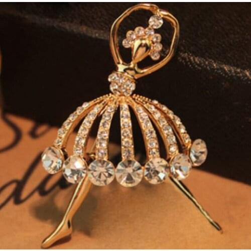 Stylish And Exquisite Crystal Set With Rhinestone Beautiful Flower Skirt Ballerina Ballet Ladies Brooch Ladies Girl Gift Brooch