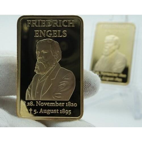 German Gold Plated Souvenir Coin 1820-1895 Great teacher of the people Founder of Marxism Friedrich Engels Bullion Bar