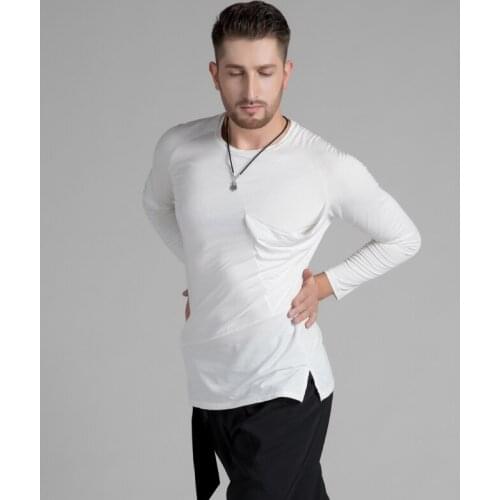 Latina Dance Tops For Men Long Sleeve Ballroom Practice Blouse Stage Costume Salsa Dancer Outfit White Tap Dance Wear BI424