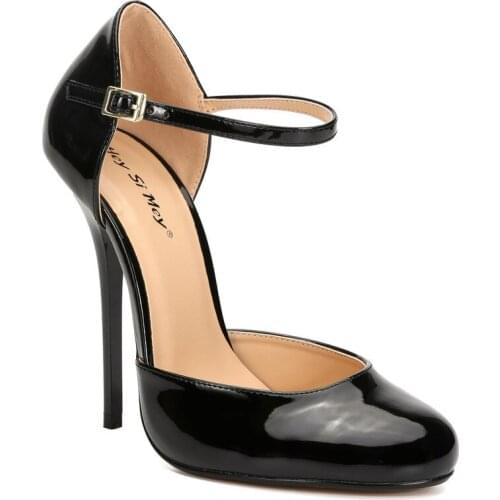 Women Pumps 13CM Thin High Heels Black Sexy PU Buckle Strap Round Toe Office & Career Classics fashion shoes for woman red