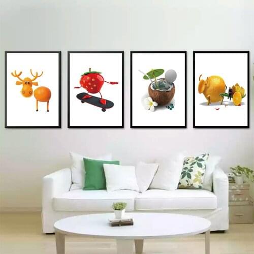 Creative Fruit Animals Posters and Prints Cute Cartoon Kids Bedroom Decoration Wall Picture Hd Print Canvas Painting for Room