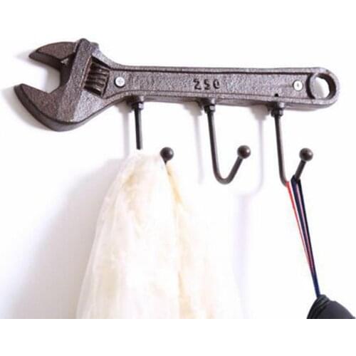 1pc Key Vintage Wall Hook Hanger Clothes Hanger Rack Wall Mounted Coat Holder 3-Hook Metal Spanner-shaped Hook for Home Bedroom
