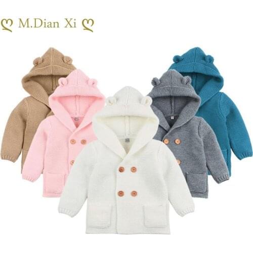 Winter Baby Boys Girls Knitted Cardigan Jackets Outfits Warm Autumn Infant Kids Sweaters Long Sleeve Hooded Coat Kids Clothing