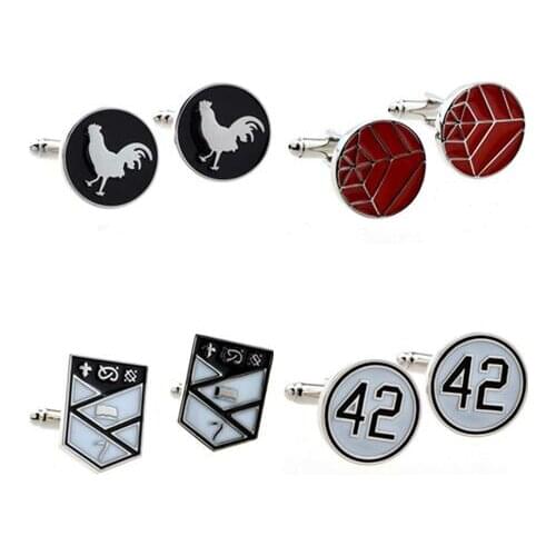 10pairs/lot Copper Enamel Cufflinks Cock Rooster Cross Cobweb Pattern Cuff Links Mens Jewelry Wholesale