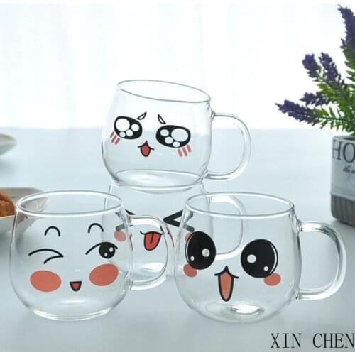 150ml Glass creative cartoon expression water glass glass cute coffee cup mug couple gift