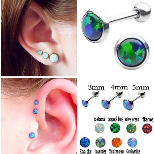 2pcs Opal Daith Tragus Cartliage Piercing Trendy Stainless Steel Orelha Helix Ring Stud 16g Women Earring Piercings Body Jewelry