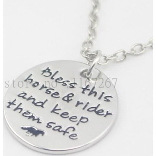 2016 hand stamped Jewelry"Bless this horse and rider and keep them safe" Horse Pendant Horse Quote Necklace Horse Lover Jewelry