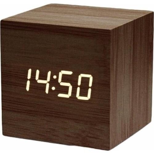 2020 Creative Digital Wooden LED Alarm Clock Wooden Clock Desktop Table Decoration Voice Control with Thermometer Desk Tools