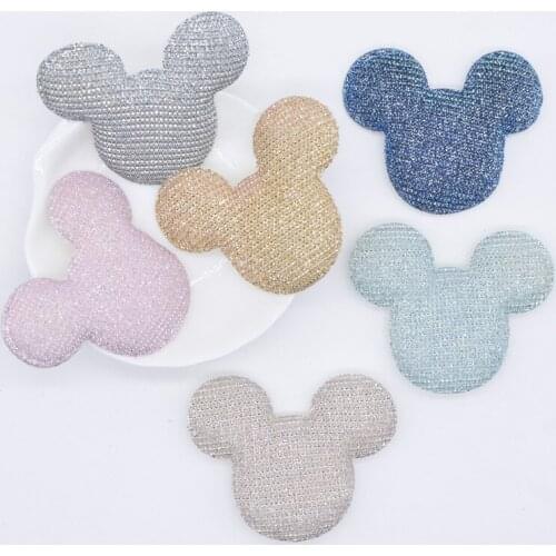 36Pcs 55*45mm Padded Silk Cloth Mouse Head Applique for Clothes Sewing Supplies Patches Handmade Headwear Hairpin Band Decor H92