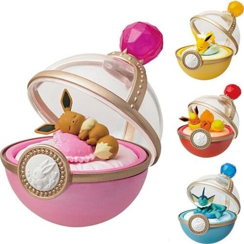 4Pcs/Set Cartoon Eevee Famliy Sleeping Vaporeon Flareon Jolteon Eevee Dreaming Cases Anime Pokemones Figuras Dolls Toy Gifts