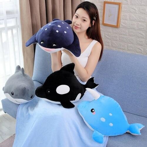 50cm Cute Whale Shark Devil Rays Fish Plush Toy Soft Stuffed Cartoon Kawaii Sea Animal Doll With Blanket