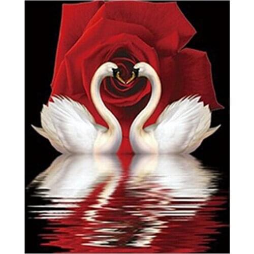 Diamond Painting Full Square/Round Drill Home Decoration Cross Stitch Mosaic Diamond Embroidery Needlework Two Swan Lover Rose