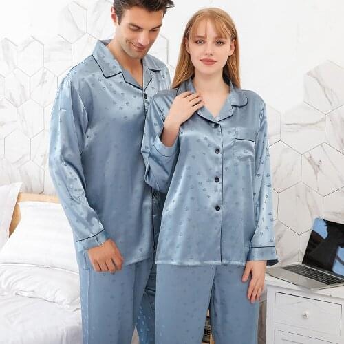 2 Piece Satin Silk Pajama Set Men Women Jacquard Sleepwear Nightwear Long Sleeve Pajamas Set Home Clothes Couples Home Wear