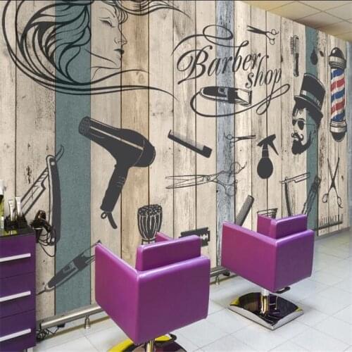 Beibehang Customized large fashion wall painter retro barber shop beauty salon background wall painting wallpaper