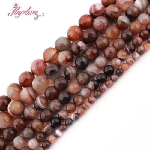 6/8/10/12mm Brown Faceted Round Banded Agates Bead Ball Natural Stone Beads For Necklace Jewelry Making Loose 15" Free Shipping