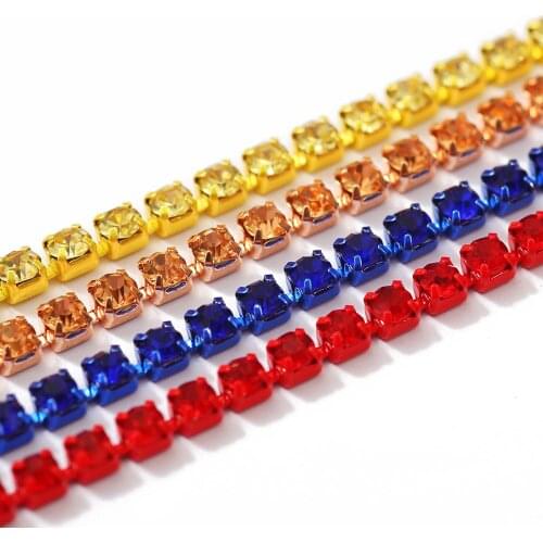1 Yard Colorful Rhinestone Chain Glass Rhinestones Trimming Crystal Cup Chain For DIY Sewing Clothes Accessories SS6/SS8/SS12
