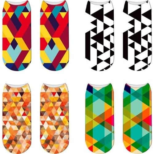 3D Printing Colorful Plaid Womens Kawaii Socks Funny Fashion Harajuku Short Socks Men Women Unisex Soft Ankle Socks Socke