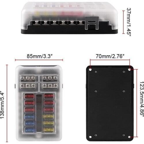 For Auto Car Boat Marine Trike 12V 32V Plastic Cover Fuse Box Holder M5 Stud With LED Indicator Light 12 Ways Blade Car Parts