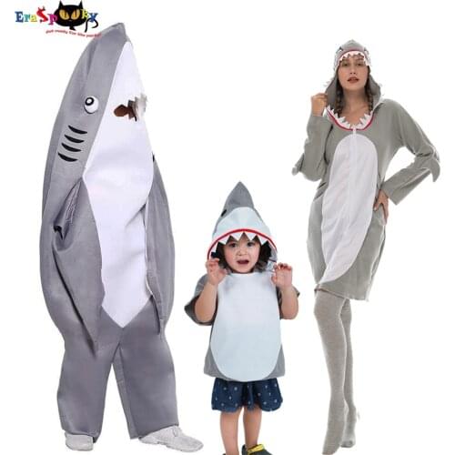 Eraspooky 2020 Funny Gray Shark Cosplay Kids Adult Halloween Costume For Adult Sharks Christmast Party Family Group Fancy Dress