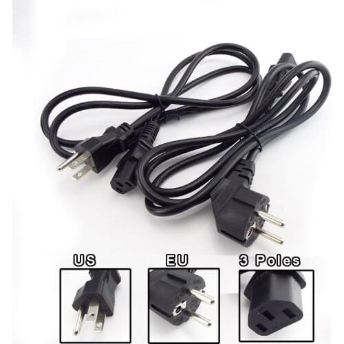 EU US Plug Cable IEC C13 Computer Power Cable Extension Cord Laptop Power Cable For Monitor PSU Antminer Printer 1.5m