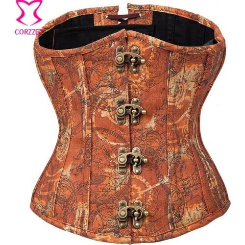 Womens Retro Sexy Underbust Floral Denim Corsets Waspie Bustiers Waist Trainer Cincher Body Shaper Shapewear Gothic Clothing