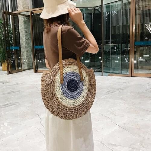 Round Straw Bags Women Shopping Bag Summer Casual Handmade Woven Circle Rattan Beach Handbags Female Fashion Straw Shoulder Bags