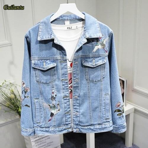 Guilantu 2021 Womens Spring Denim Jacket Korean Clothing Plus Size Slim Short Coat Female Embroidery Floral Jeans Outerwear