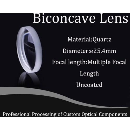 Quartz material biconcave lens diameter 25.4mm high precision focusing material pure white glass