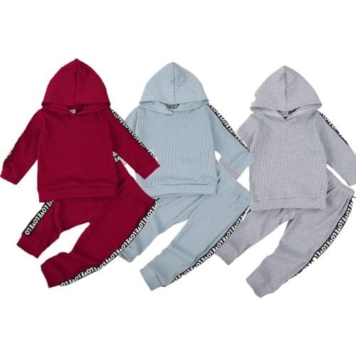 Top Fashion Cute Infant Newborn Baby Boy Girl Clothes Fine Lines Hooded Sweatshirt Pants 2pcs Outfit Cotton Child Tracksuit Set