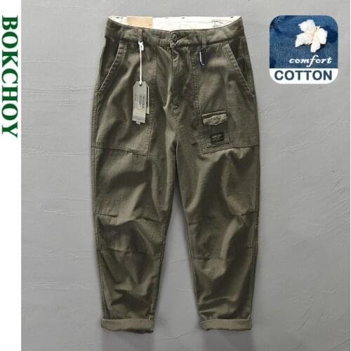Autumn and Winter New Mens Cotton Pure Color Casual Pocket Vintage Pants GML04-Z308