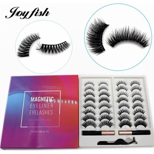 Magnet False Eyelashes 16 pairs Self-adhesive Eyeliner Set Thick Natural 10 Magnetic Lash Set Fake Eye Lashes Tweezers Kits