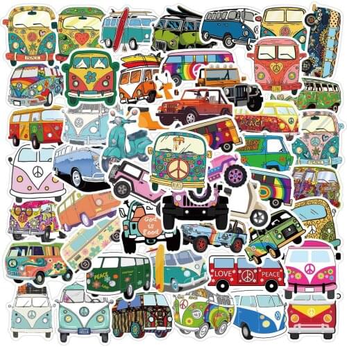 50pcs/SET Bus Series Cartoon Sticker Waterproof Car Laptop Skateboard Surfboard Luggage Bicycle Kids Toy Home Decor