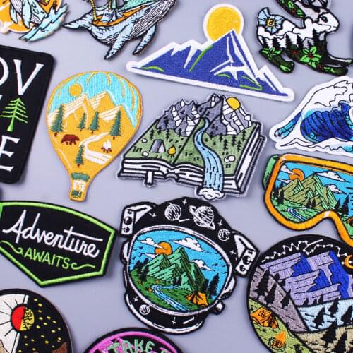 Nature Adventure Travel Patches For Clothing Sticker Mountain Camping Badge Iron On Patches On Clothes Outdoor Embroidery Patch