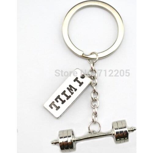 New Arrival Fitness Gym jewelry 20pcs a lot rhodium Weightlifting barbell with I WILL Key chain(K108)