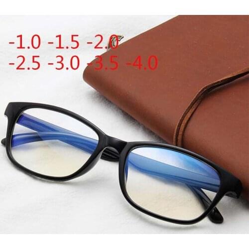 Anti Blue Rays Glasses Women Men Flat Mirror Square Frame Myopia Eyeglasses -1.0 -1.5 -2.0 -2.5 -3.0 -3.5 -4.0
