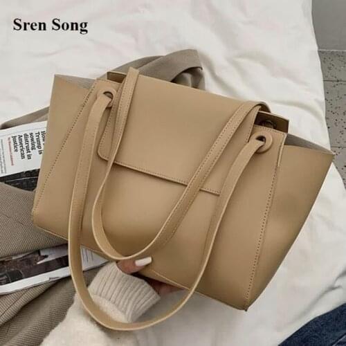 Solid Color PU Leather Shoulder Bags For Women 2021 Design Large Capacity Tote Handbags Luxury Female Vintage Top-Handle Bags